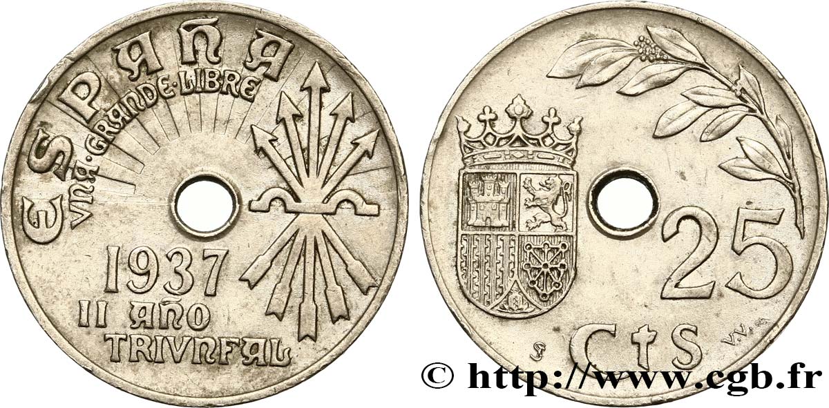 ESPAGNE 25 Centimos monnayage nationaliste 1937 Vienne SUP 