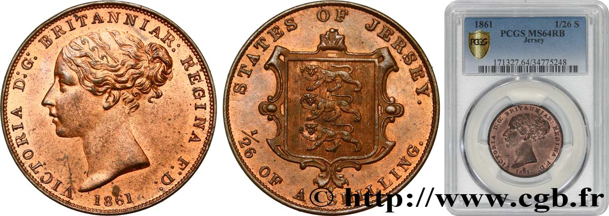 JERSEY 1/26 Shilling Victoria 1861  fST64 PCGS