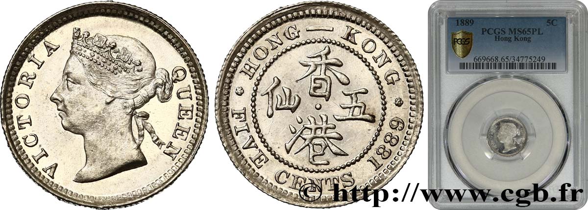 HONGKONG 5 Cents Victoria 1889  ST65 PCGS