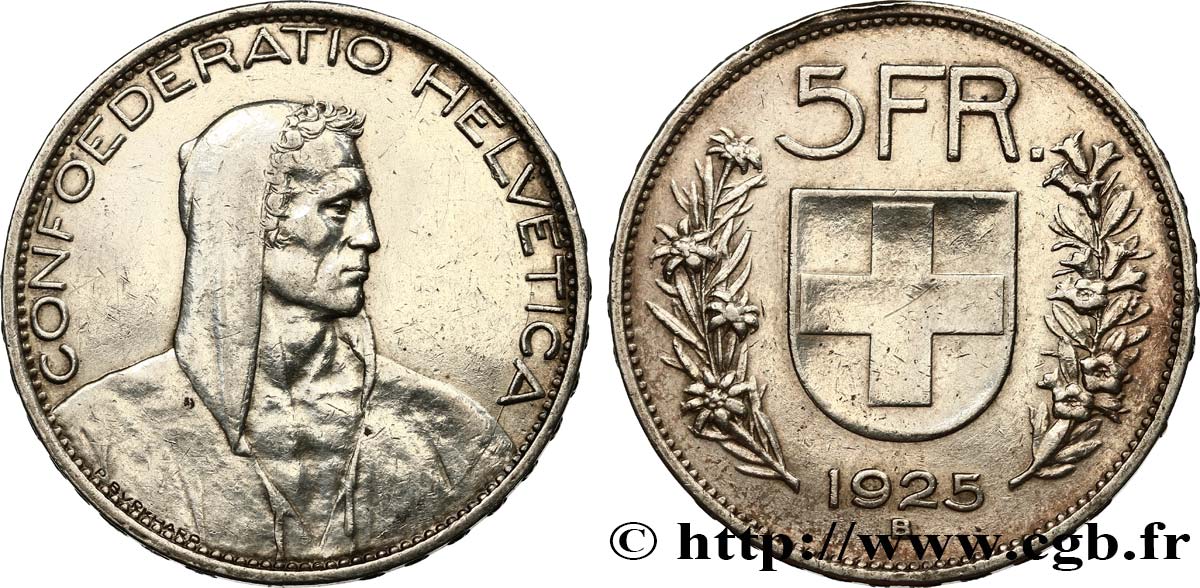 SUISSE 5 Francs berger 1925 Berne TTB+ 