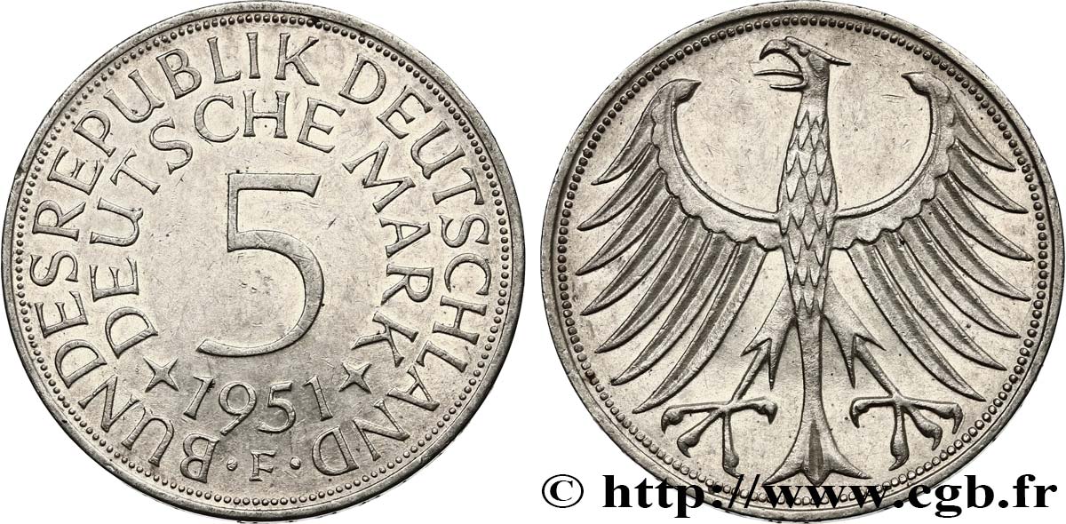 ALEMANIA 5 Mark aigle 1951 Stuttgart EBC 