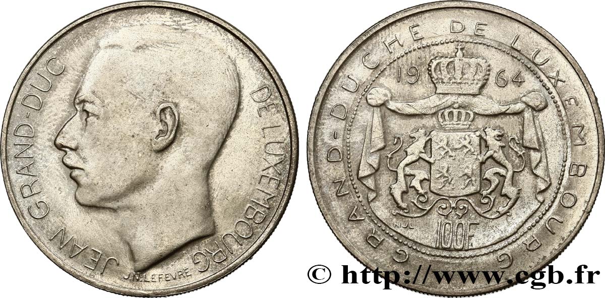 LUXEMBOURG 100 Francs Grand-Duc Jean 1964  MS 