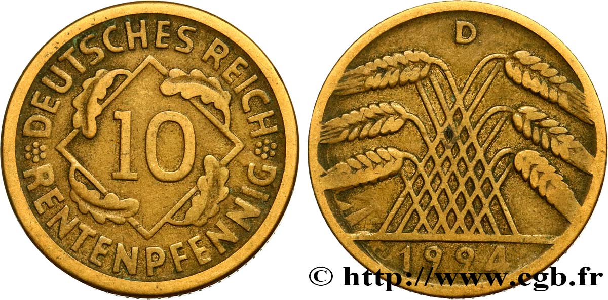 ALEMANIA 10 Rentenpfennig gerbe de blé 1924 Munich - D BC+ 