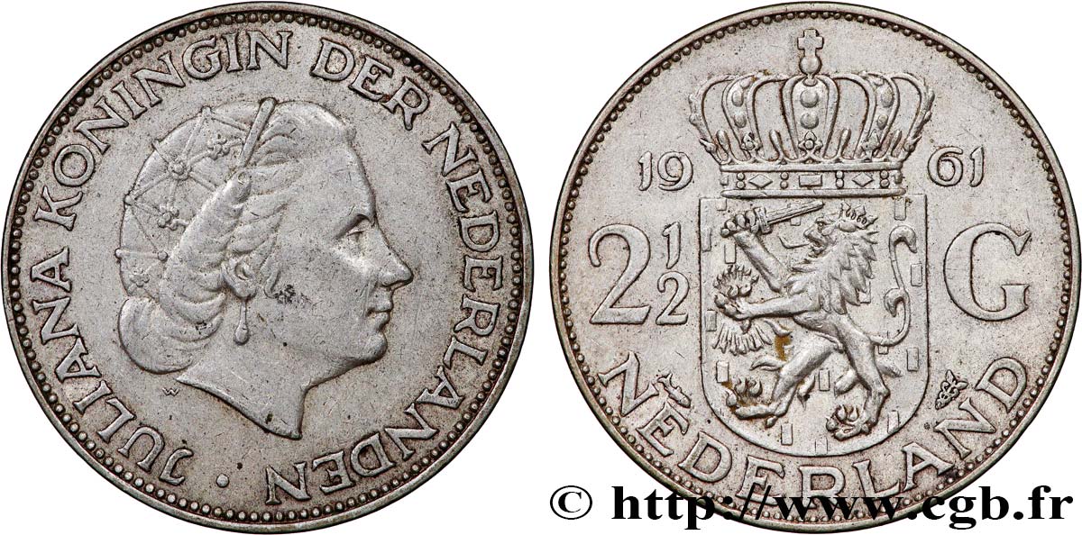 NIEDERLANDE 2 1/2 Gulden Juliana 1961 Utrecht VZ 