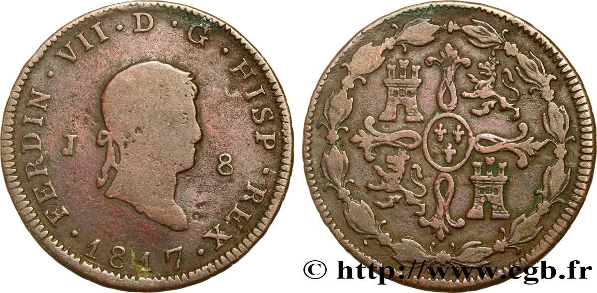 ESPAGNE 8 Maravedis Ferdinand VII 1817 Jubia TB 