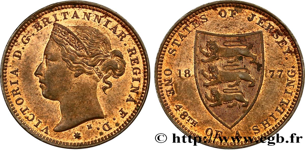 ISLA DE JERSEY 1/48 Shilling Victoria 1877 Heaton SC 