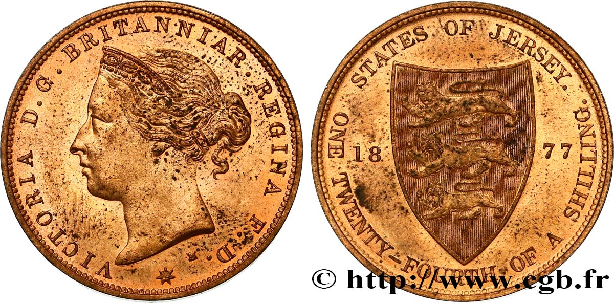 ISLA DE JERSEY 1/24 Shilling Victoria 1877 Heaton SC 