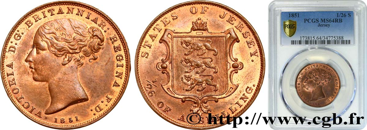 ÎLE DE JERSEY - VICTORIA 1/26 Shilling 1851  MS64 PCGS