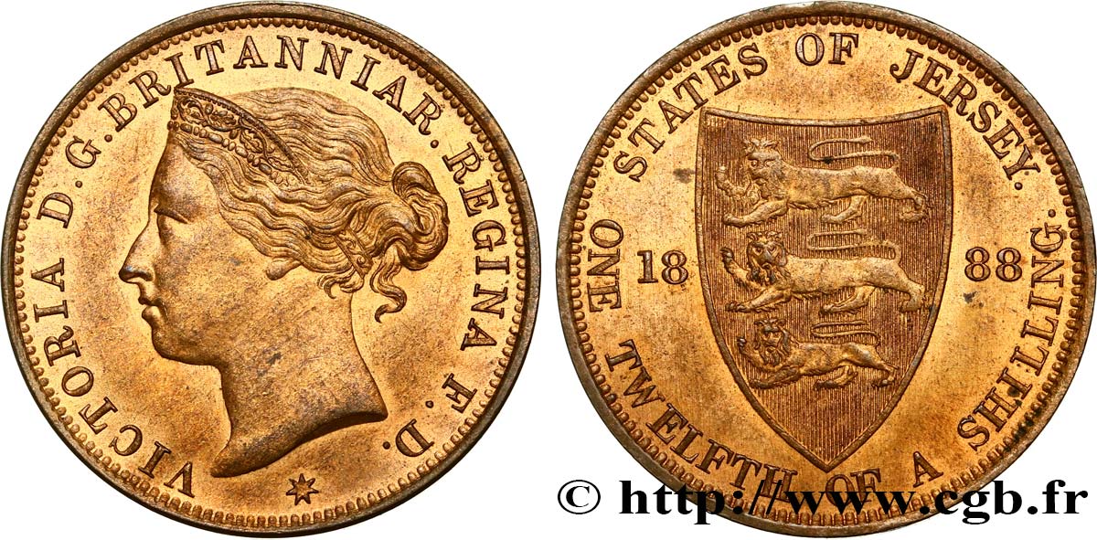 JERSEY 1/12 Shilling Victoria 1888  SPL 