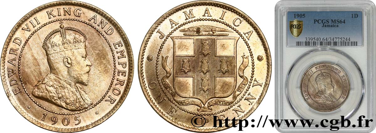 JAMAÏQUE 1 Penny Édouard VII 1905  SPL64 PCGS