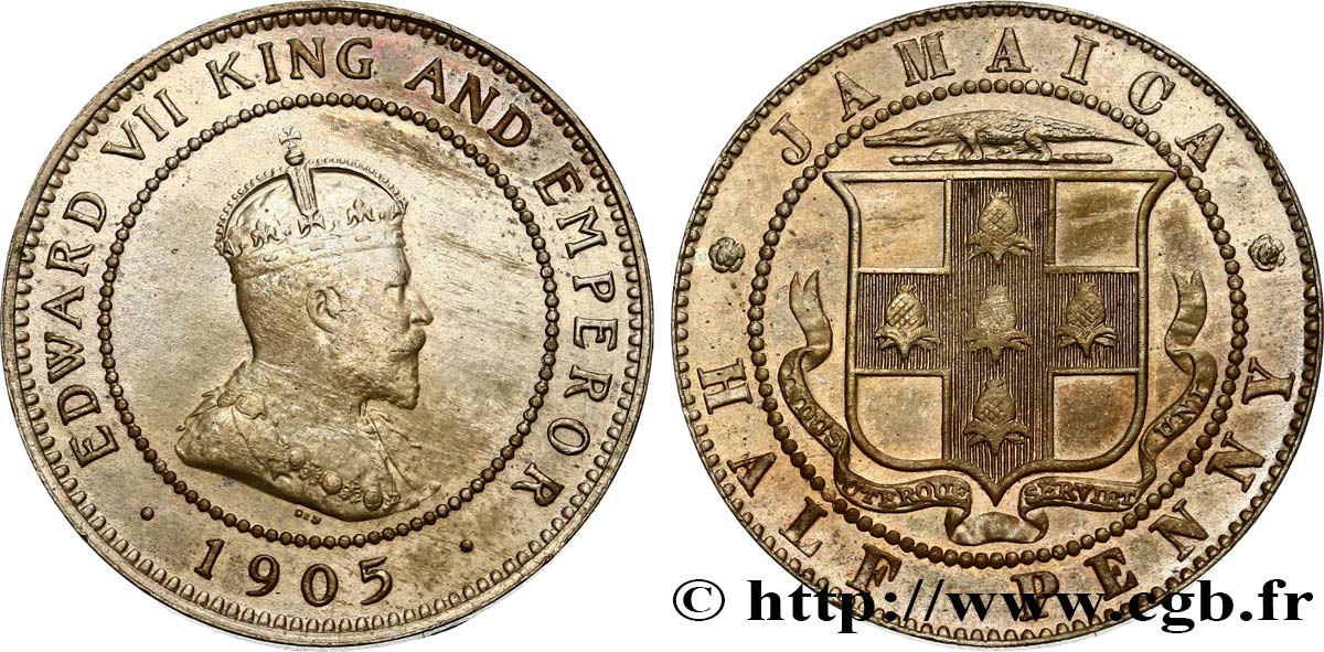 JAMAIKA 1/2 Penny Édouard VII 1905  fST 