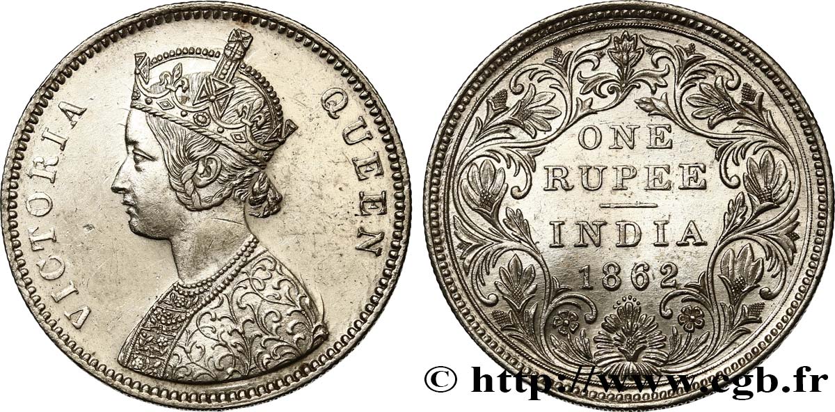 BRITISCH-INDIEN 1 Roupie Victoria 1862 Calcutta VZ 