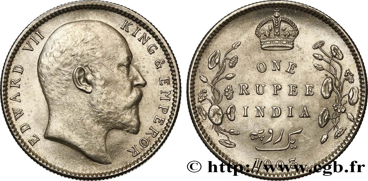 BRITISCH-INDIEN 1 Roupie Edouard VII 1903 Calcutta fST 