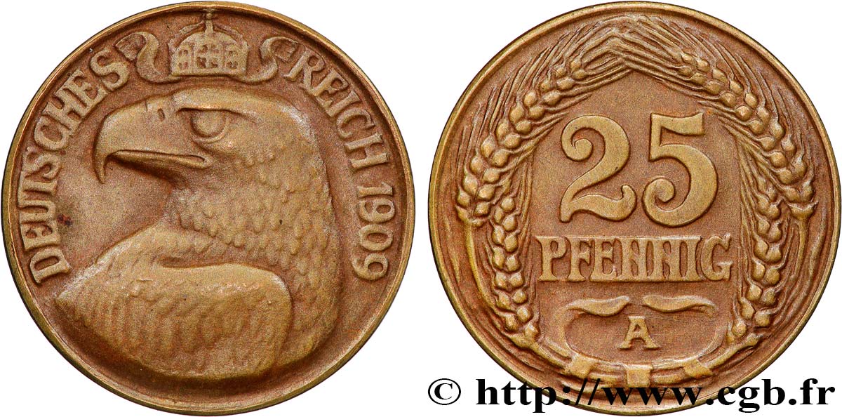 ALLEMAGNE Epreuve de 25 Pfennig aigle impérial 1909 Berlin SPL 