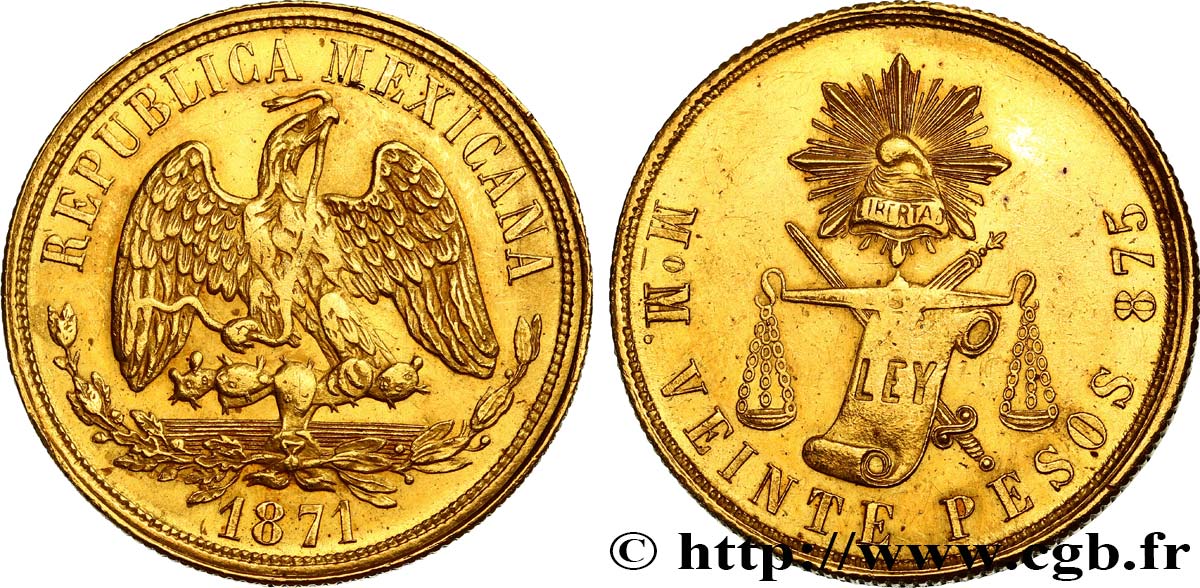 MÉXICO 20 Pesos 1871 Mexico EBC 