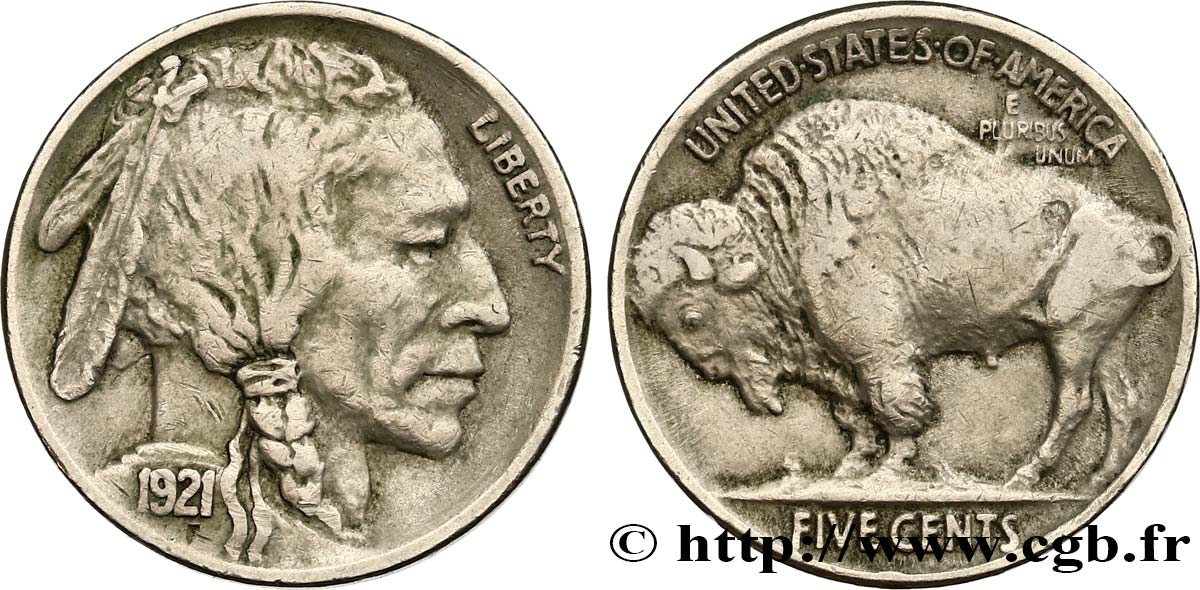 UNITED STATES OF AMERICA 5 Cents Tête d’indien ou Buffalo 1921 Philadelphie XF 