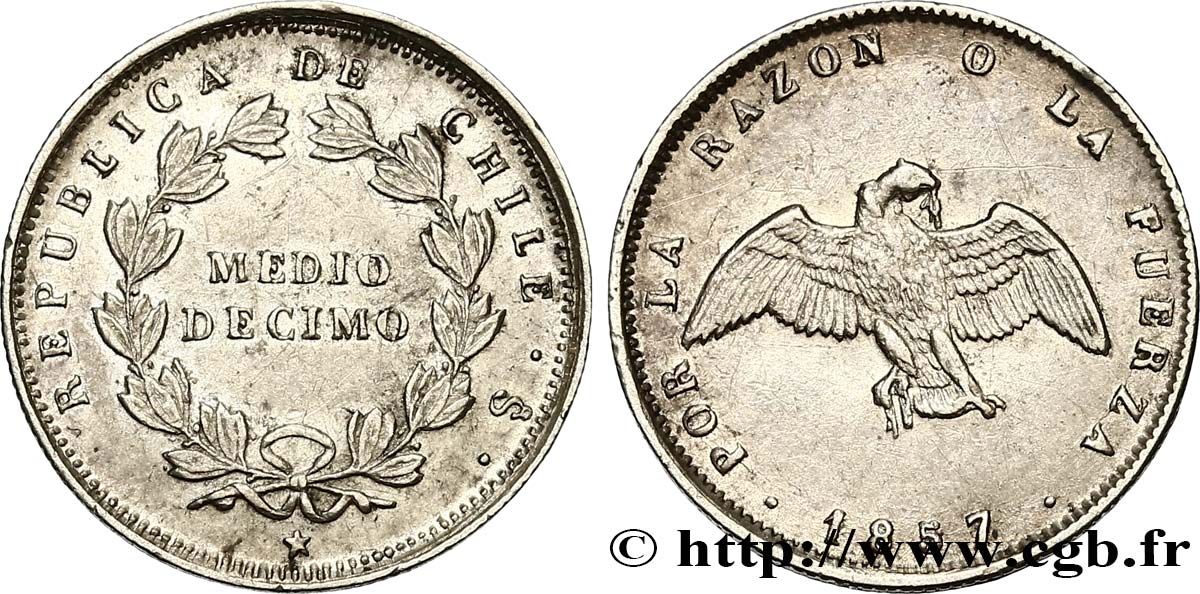CHILE 1/2 Decimo condor 1857 Santiago AU 