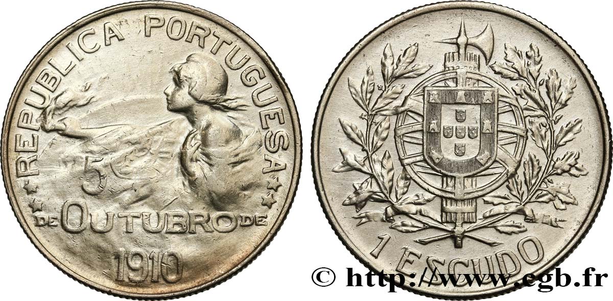 PORTUGAL 1 Escudo naissance de la République 1910  EBC 