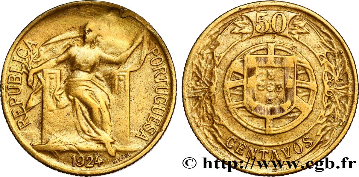 PORTUGAL 50 Centavos 1924  BC 