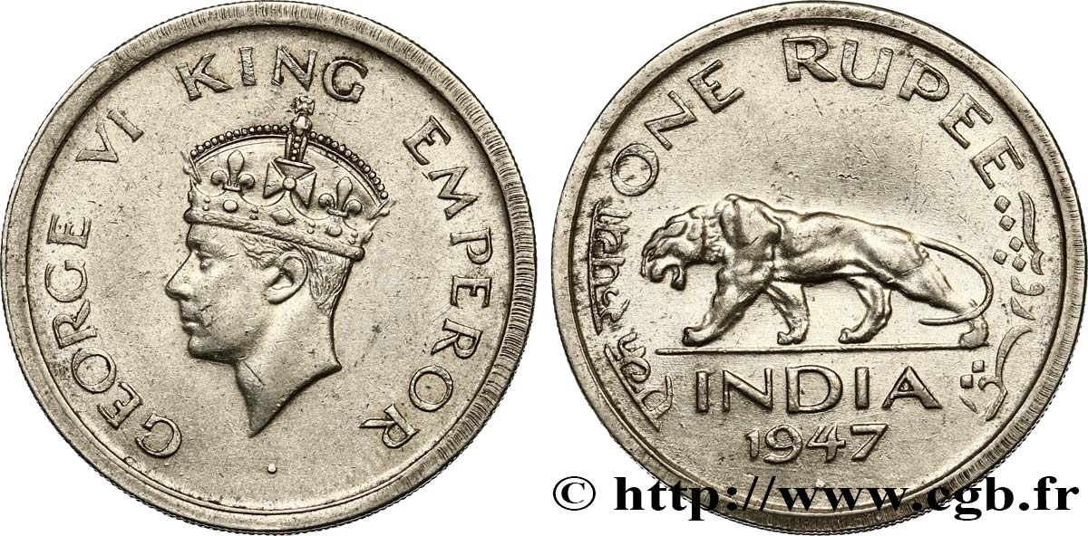 INDES BRITANNIQUES 1 Roupie Georges VI couronné 1947 Bombay SUP 
