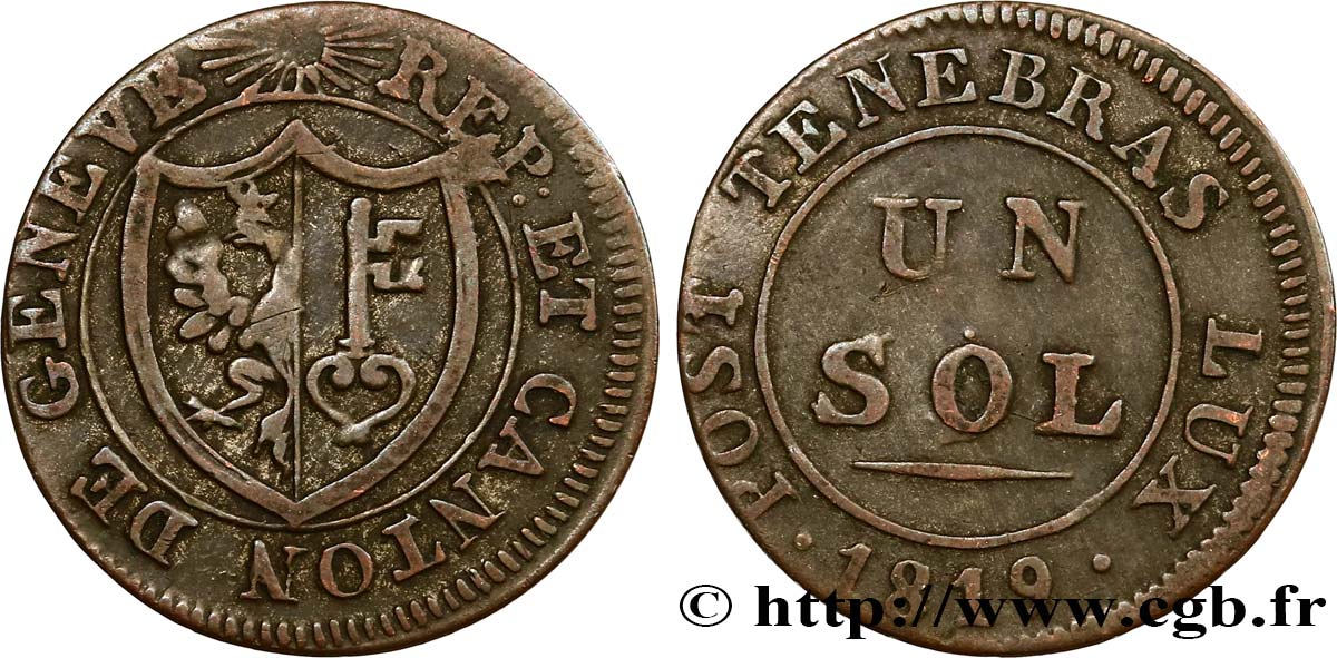 SWITZERLAND - REPUBLIC OF GENEVA 1 Sol 1819  VF 