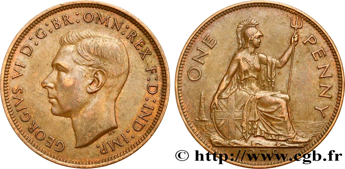 ROYAUME-UNI 1 Penny Georges VI 1938  TTB 