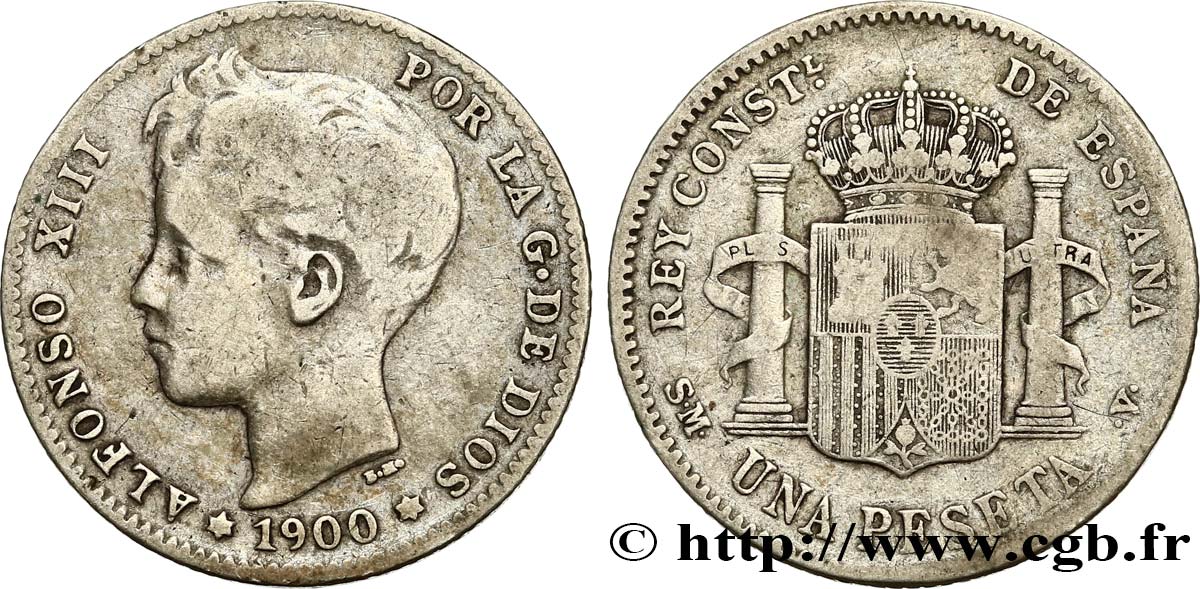 SPAIN 1 Peseta Alphonse XIII 3e type 1900 Madrid VF 