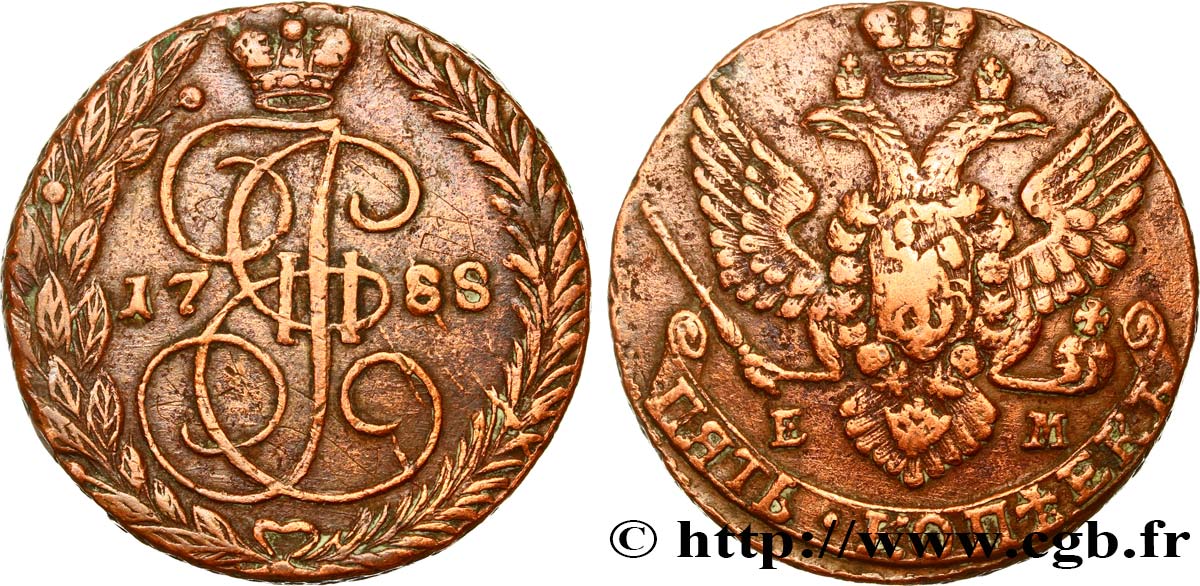RUSSIE 5 Kopecks Catherine II 1788 Ekaterinbourg TTB 