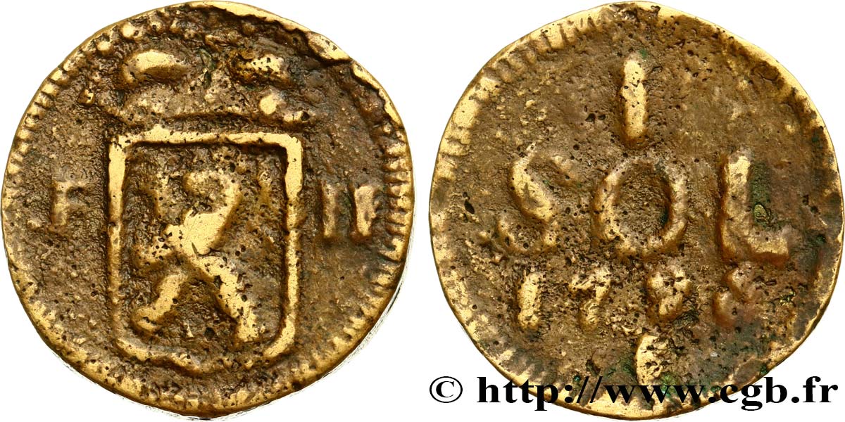LUXEMBOURG 1 Sol emblème frappe au nom de François II (monnaie de siège) 1796  VF 