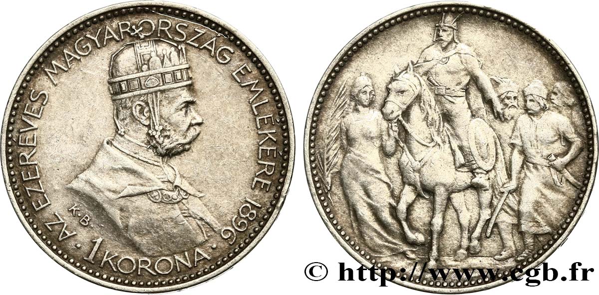 HUNGRíA 1 Corona François-Joseph - commémoration du millénium 1896  MBC 