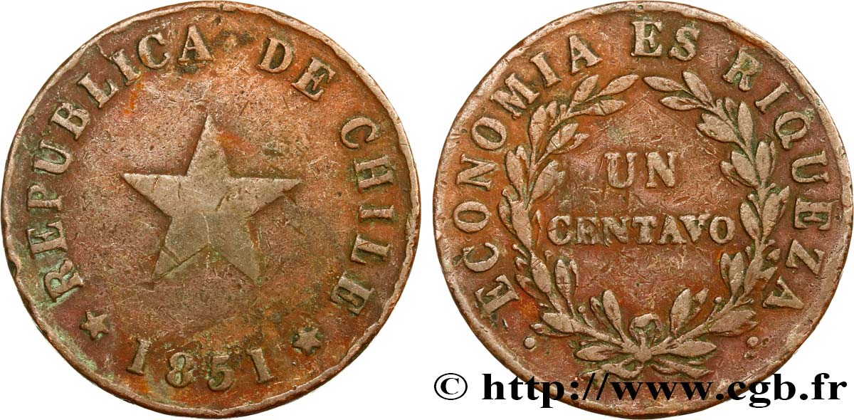 CHILE
 1 Centavo 1851  S 