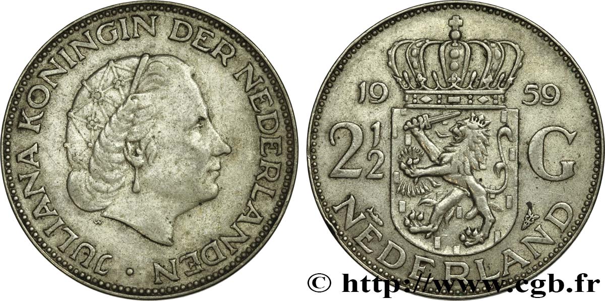 NIEDERLANDE 2 1/2 Gulden Juliana 1959 Utrecht fVZ 