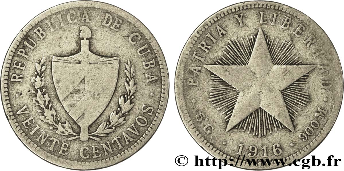 KUBA 20 Centavos 1916  S 