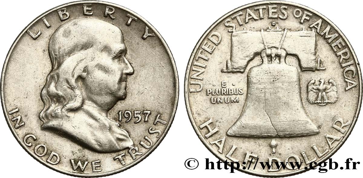 ÉTATS-UNIS D&nbsp;AMÉRIQUE 1/2 Dollar Benjamin Franklin 1957 Denver TTB 