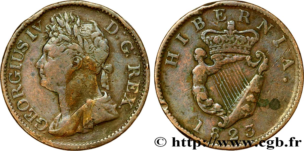 IRELAND REPUBLIC 1/2 Penny Georges IV 1823  VF 