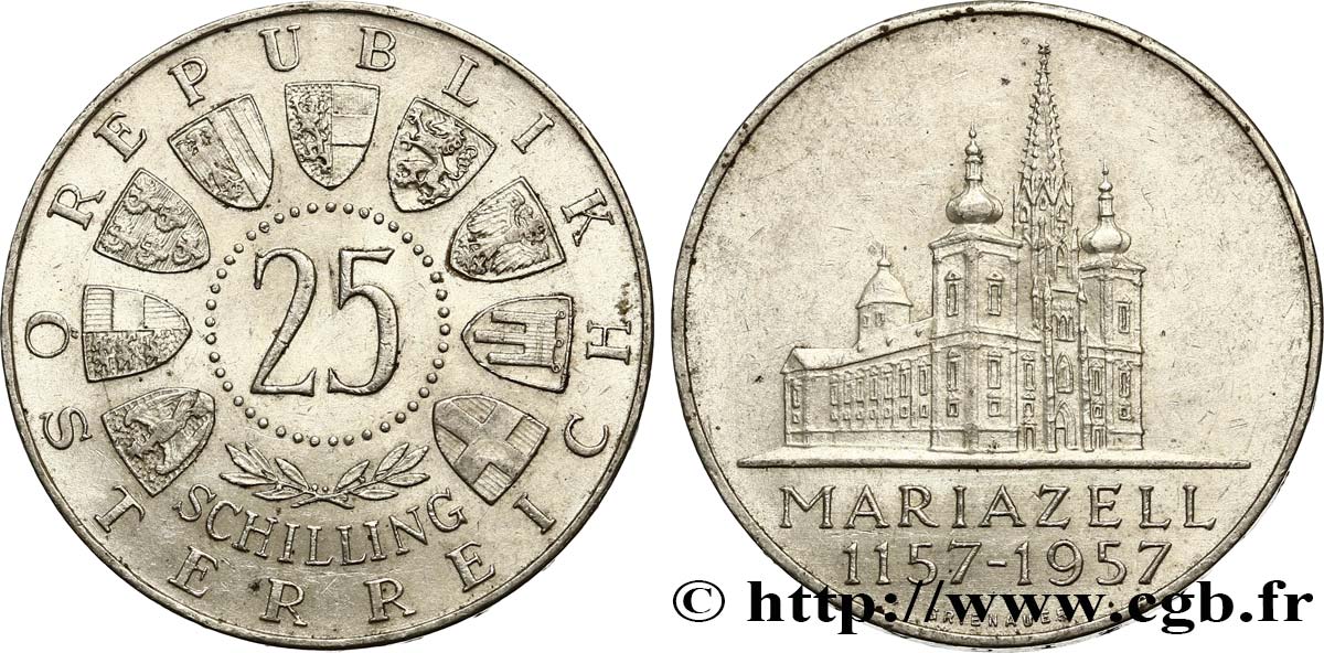 AUSTRIA 25 Schilling 800e anniversaire de Mariazell 1957  EBC 
