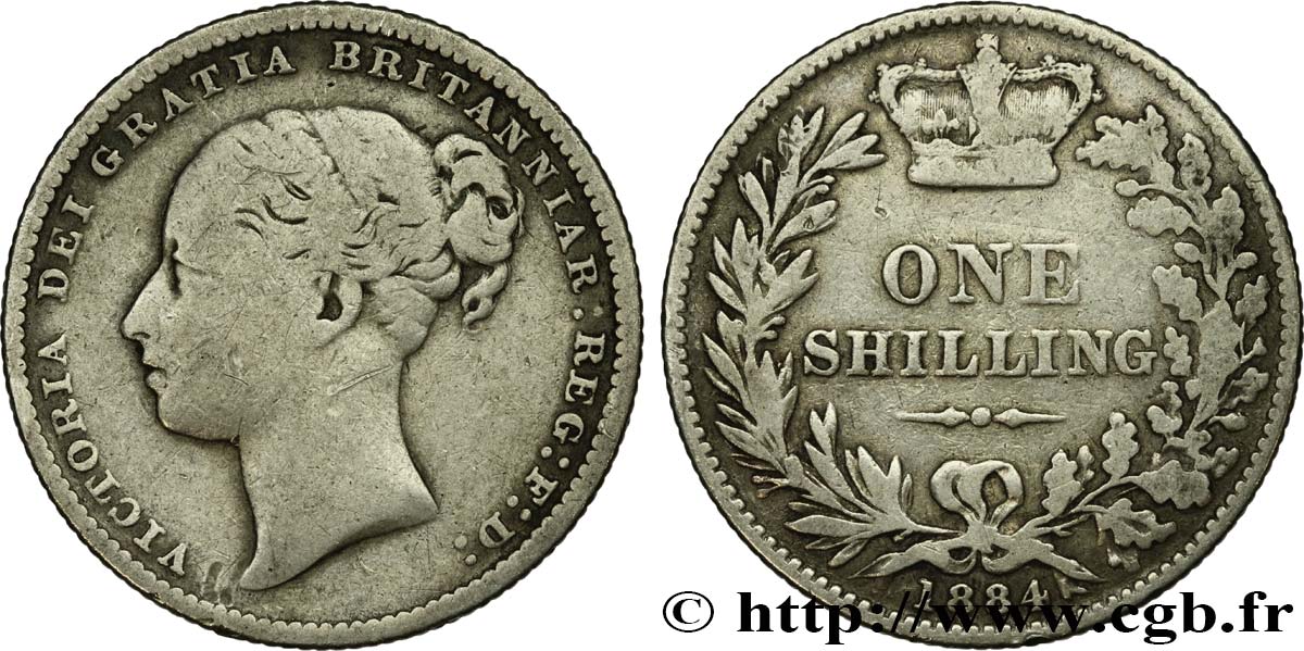 UNITED KINGDOM 1 Shilling Victoria 1884  VF 