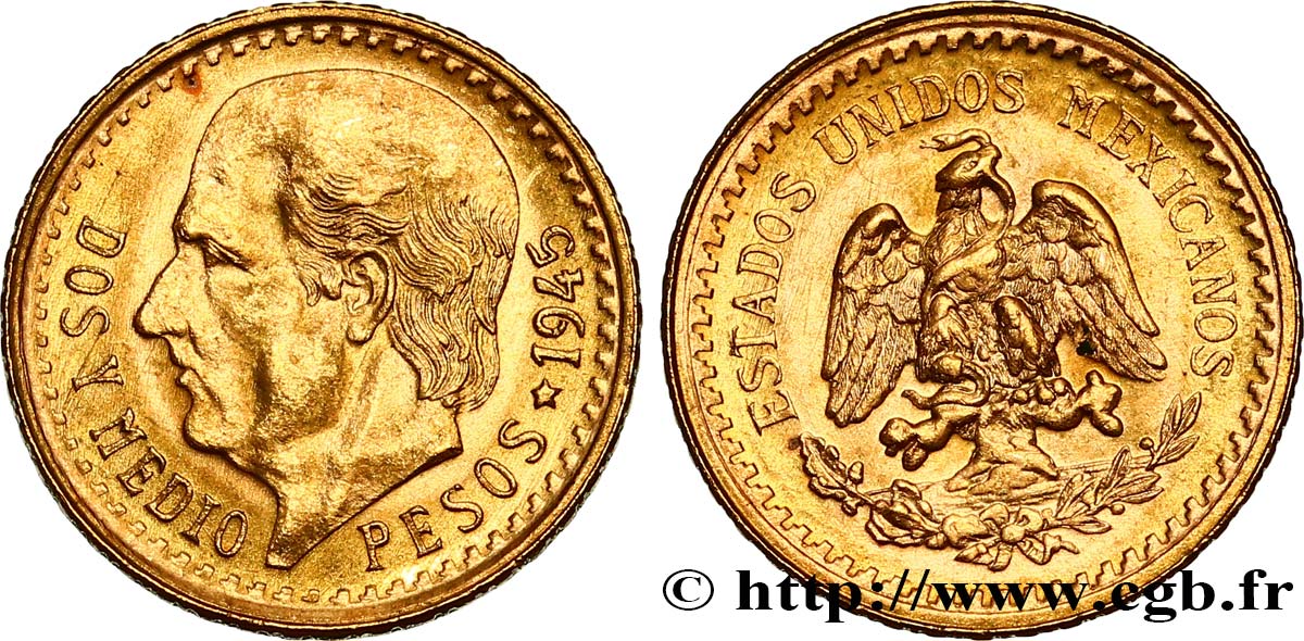 MEXIKO 2 1/2 Pesos Miguel Hidalgo 1945 Mexico fST 
