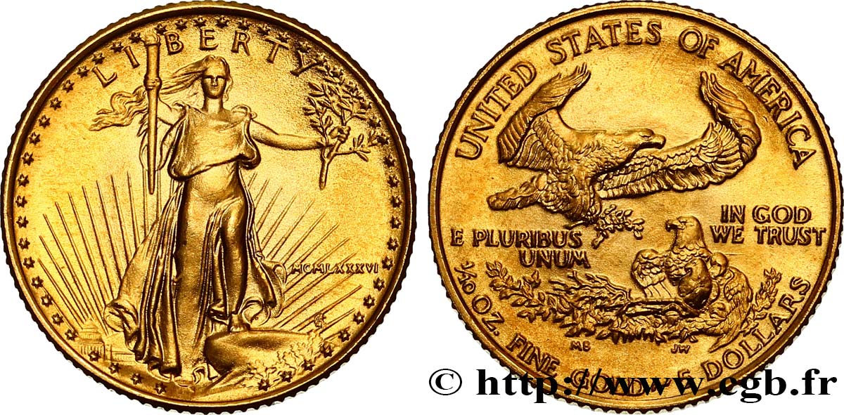 UNITED STATES OF AMERICA 5 Dollars (1/10 once) 1986 Philadelphie MS 