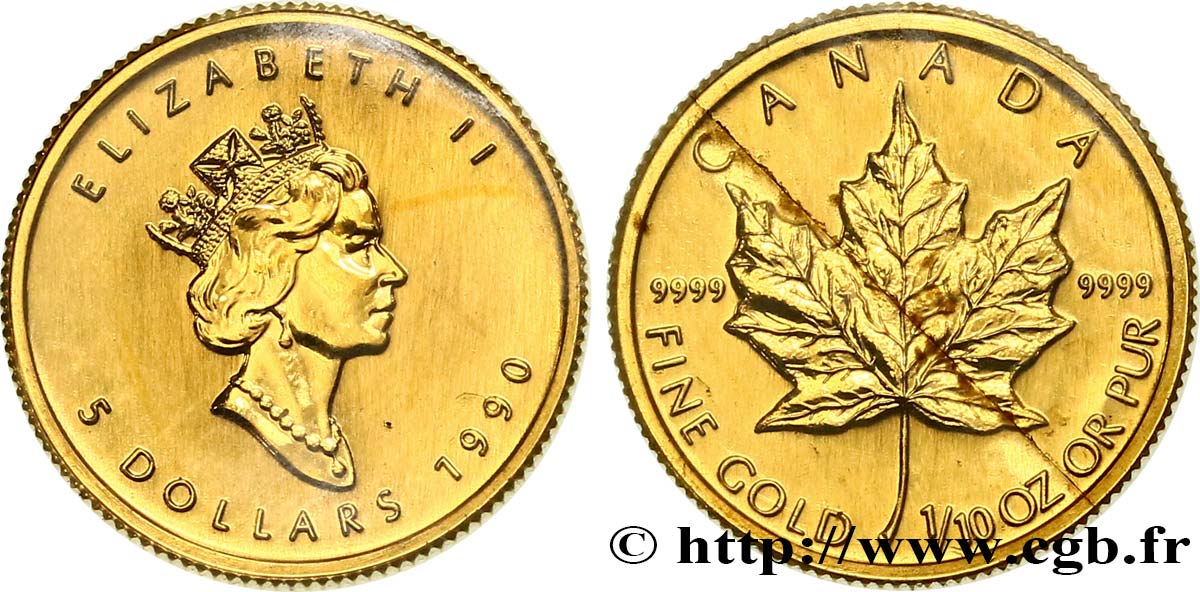 CANADá
 5 Dollars or  Maple leaf  1990  FDC 