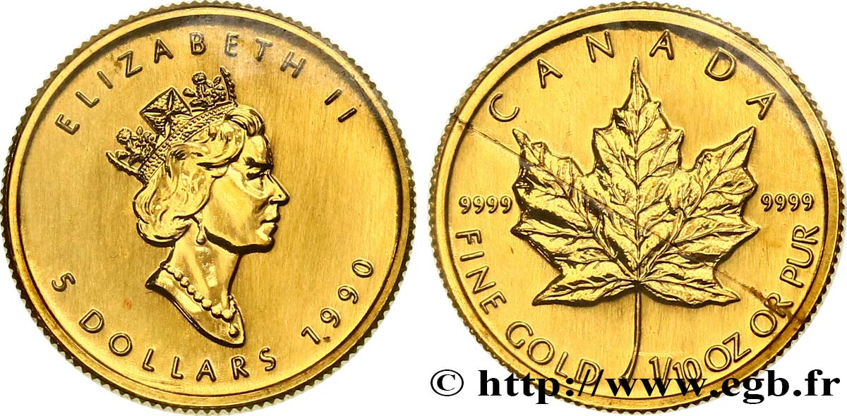 KANADA 5 Dollars or  Maple leaf  1990  ST 
