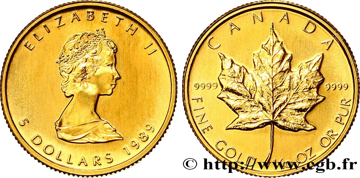 CANADA 5 Dollars or  Maple leaf  1989  SPL 