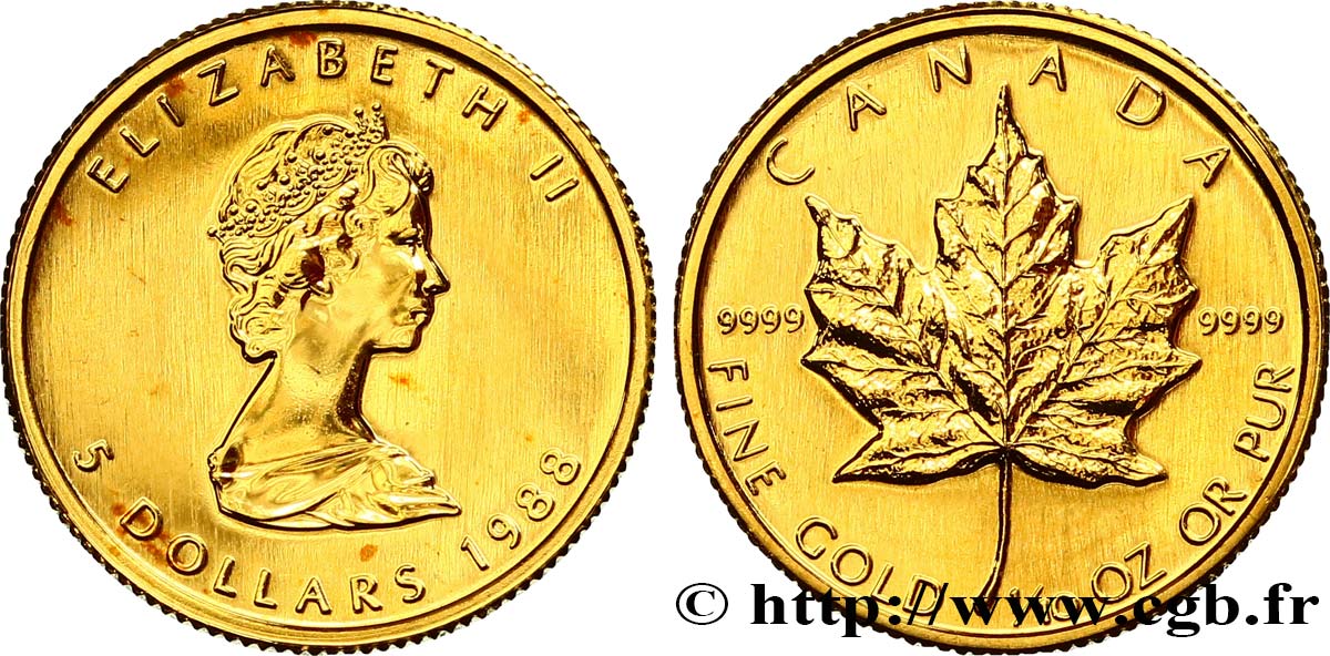 CANADA 5 Dollars or  Maple leaf  1989  SPL 