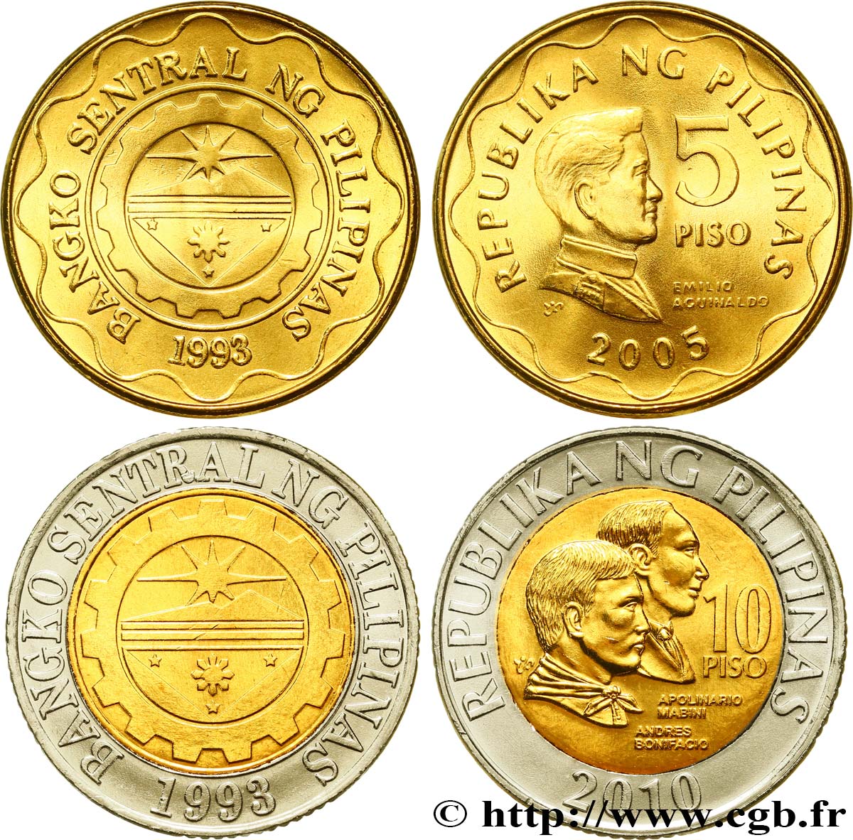 PHILIPPINES Lot de deux monnaies 5 et 10 Piso 2005-2010  SPL 
