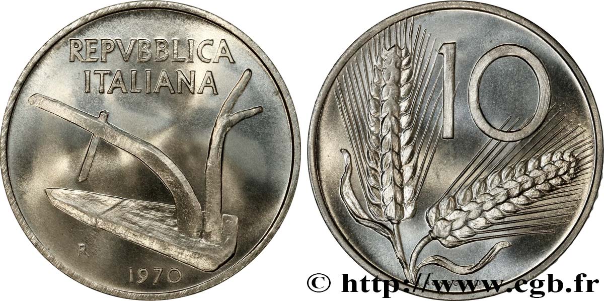 ITALY 10 Lire charrue 1970 Rome MS 