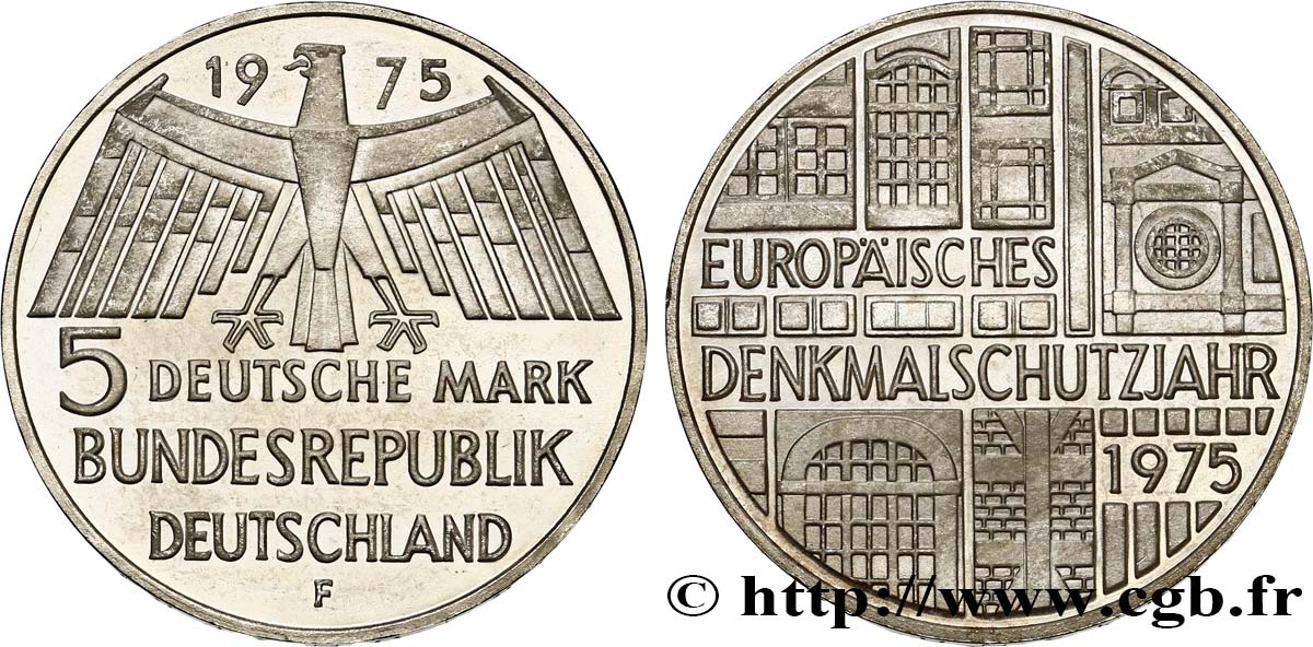 ALEMANIA 5 Mark Année européenne du patrimoine 1975 Stuttgart SC 