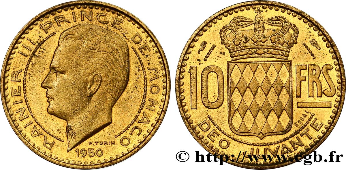 MONACO Essai de 10 Francs prince Rainier III 1950 Paris fST 