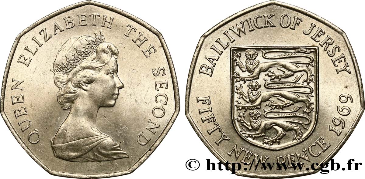 JERSEY 50 New Pence Elisabeth II 1969  VZ 