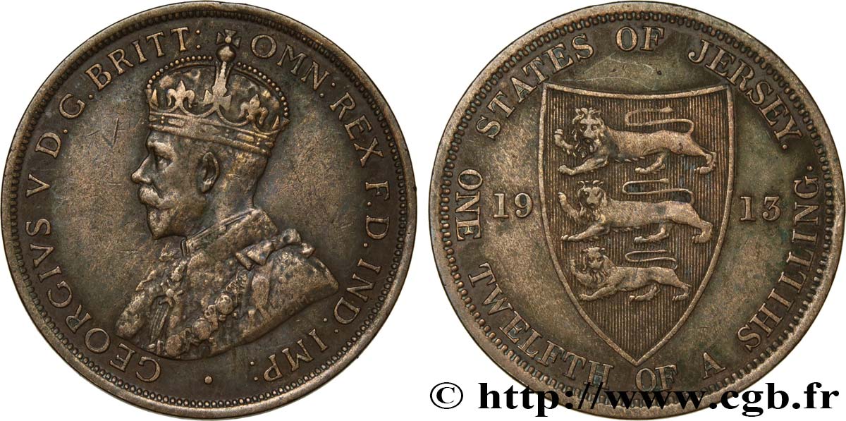 JERSEY 1/12 Shilling Georges V / armes du Bailliage de Jersey 1913  TTB 