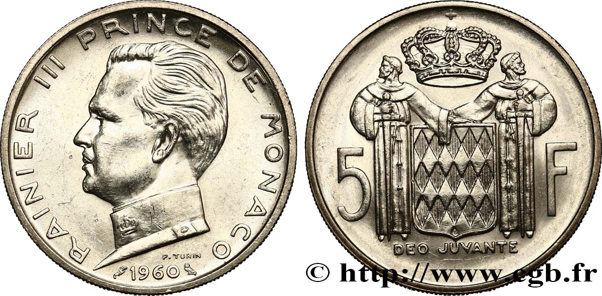 MONACO 5 Francs Rainier III 1960 Paris SPL 